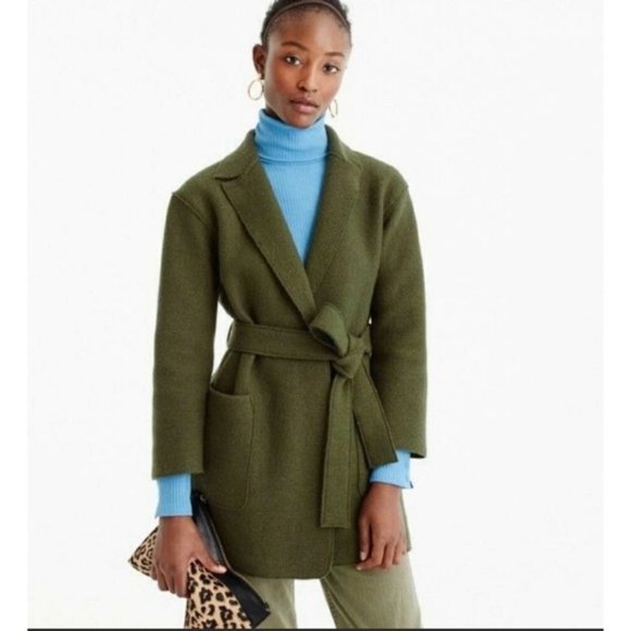 J. Crew Wrap Coat In Boiled Wool Green